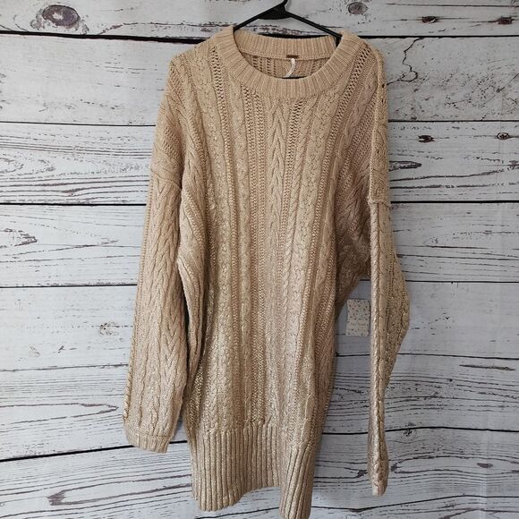Free People Gold Sweater Dress Large NWT - Picture 2 of 8